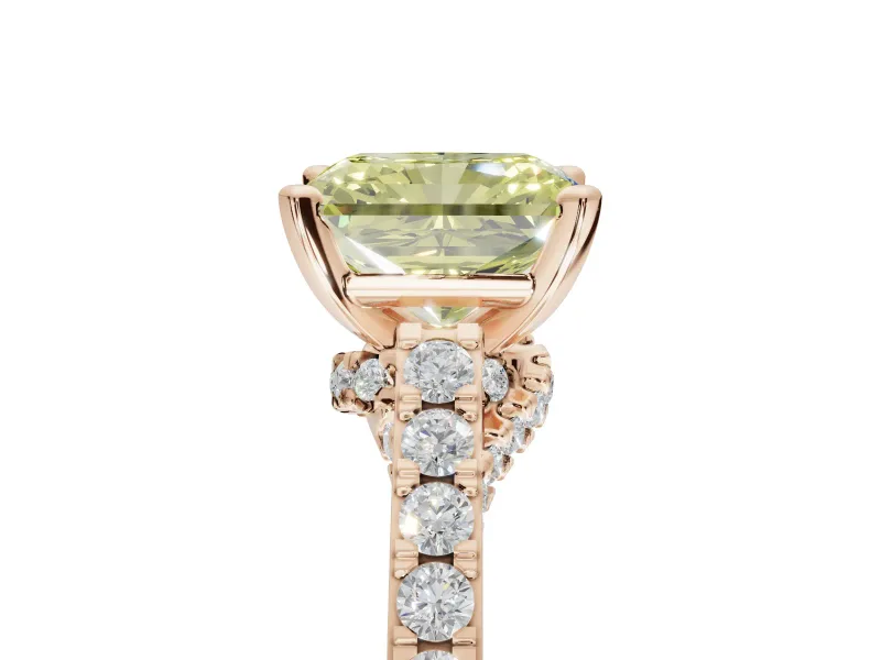 Radiant Cut Pavé Solitaire Engagement Ring Setting for a Fancy Yellow Lab-Grown Diamond | Crossover Gallery | Rose Gold