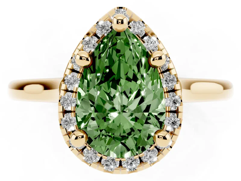 Pear-Shaped Halo Engagement Ring Setting for a Fancy Green Lab-Grown Diamond | Plain Polished Band | Yellow Gold