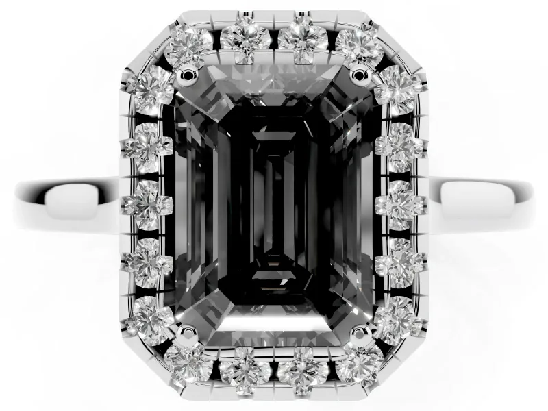Emerald Cut Halo Engagement Ring Setting for a Black Center | Flat Tapered Band | Platinum