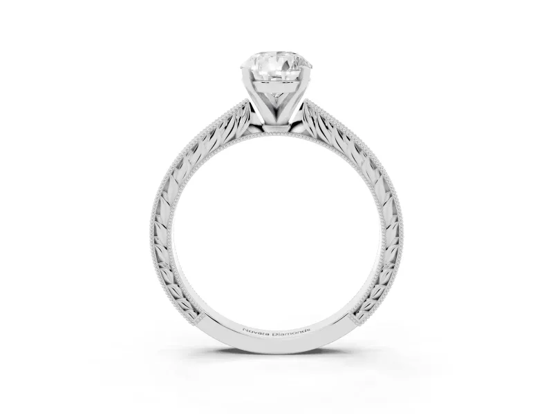 Pear Cut Diamond Solitaire Milgrain Engraved Band Set in Silver with Prong Setting