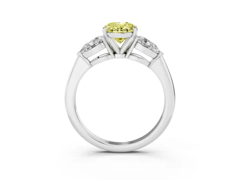Oval Three-Stone Ring Setting for a Fancy Yellow Lab-Grown Diamond | Pear Side Stones | White Gold