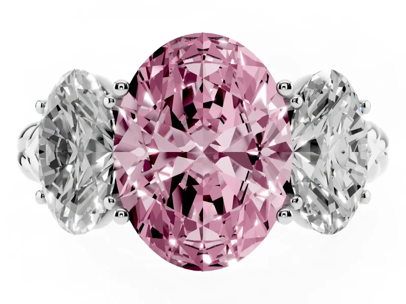 Fancy Pink Oval Cut Diamond Three-Stone Ring Set in Silver with Braided Band