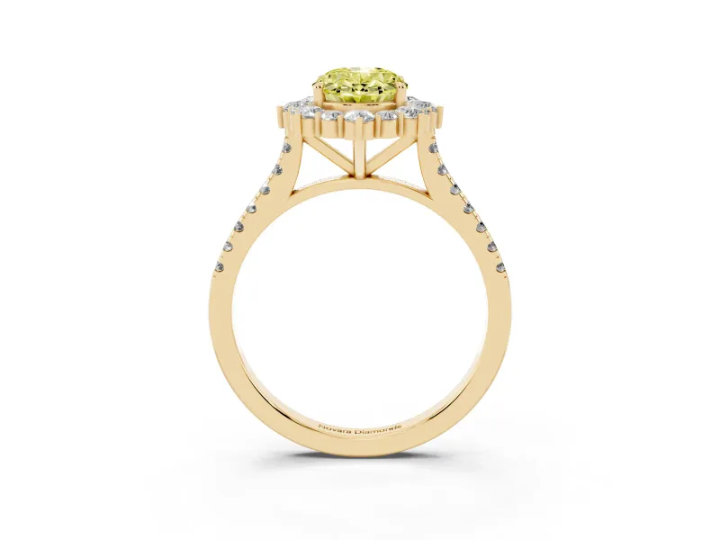Oval Scalloped Halo Engagement Ring Setting for a Fancy Yellow Lab-Grown Diamond | Single Row Pave | Yellow Gold