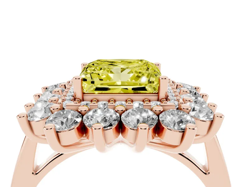 Princess Cut Floral Double Halo Engagement Ring Setting for a Fancy Yellow Lab-Grown Diamond | Plain Band | Rose Gold