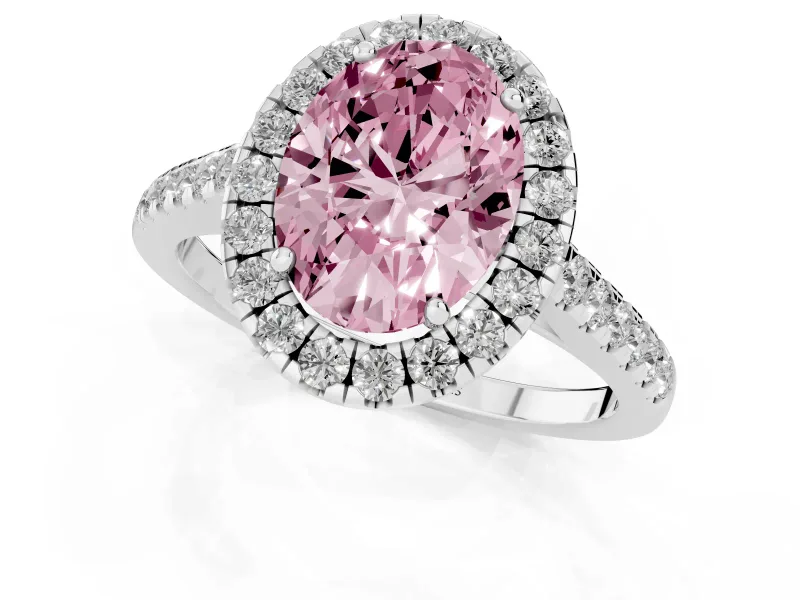 Oval Halo Engagement Ring Setting for a Fancy Pink Lab-Grown Diamond | Pave Shoulders | Sterling Silver