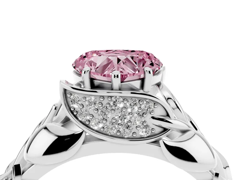 Heart-Shaped Leaf Bypass Engagement Ring Setting for a Fancy Pink Lab-Grown Diamond | Platinum