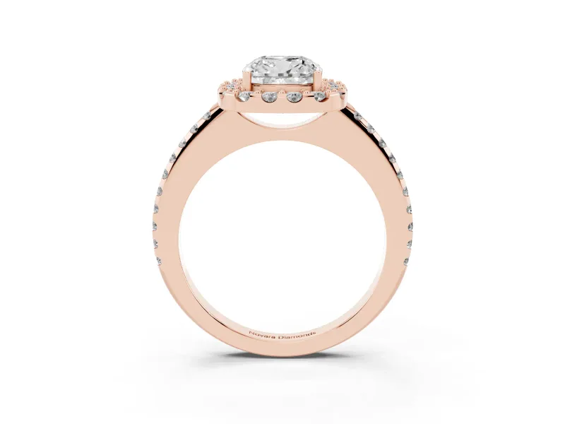 Cushion Cut Pave Halo Engagement Ring Setting | Pave Band | Rose Gold