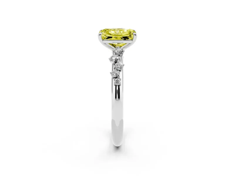Fancy Yellow Radiant Cut Diamond Cluster Solitaire Ring Set in White gold with Prong Setting