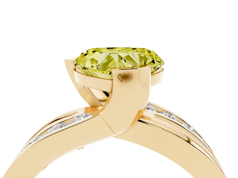 Heart-Shaped Graduated Bypass Engagement Ring Setting for a Fancy Yellow Lab-Grown Diamond | Split Shank | Yellow Gold