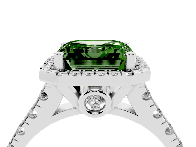 Asscher Cut Halo Engagement Ring Setting for a Fancy Green Lab-Grown Diamond | Shared Prong Shoulders | Sterling Silver