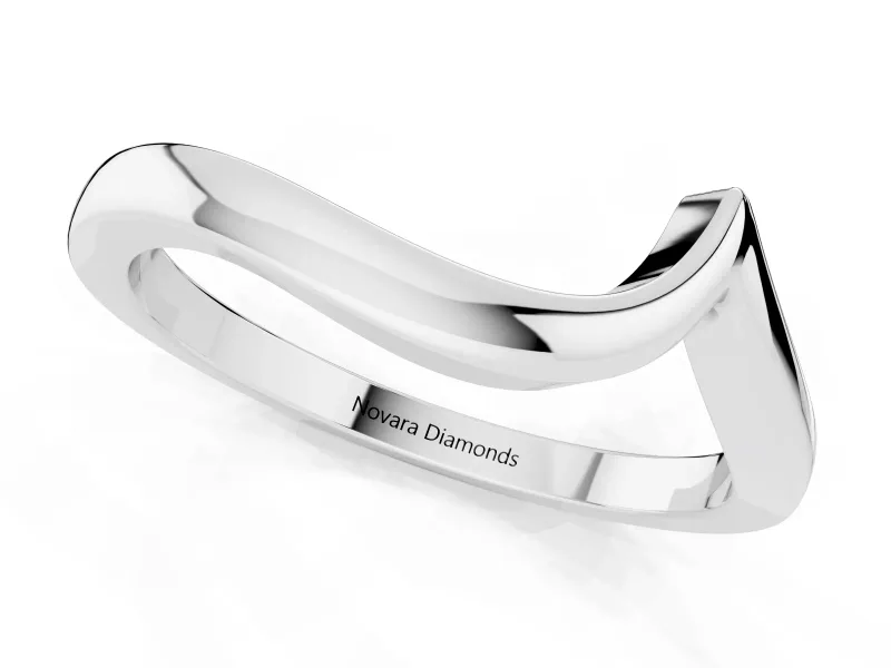 Chevron V-Shaped Plain Contour Band Set in Platinum