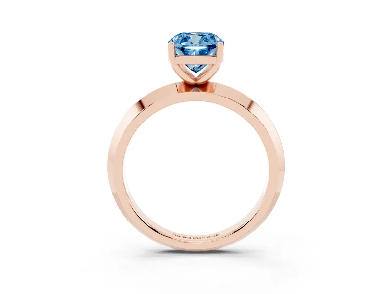 Fancy Blue Cushion Cut Diamond Solitaire Engagement Ring Set in Rose gold with Flat Band and Prong Setting