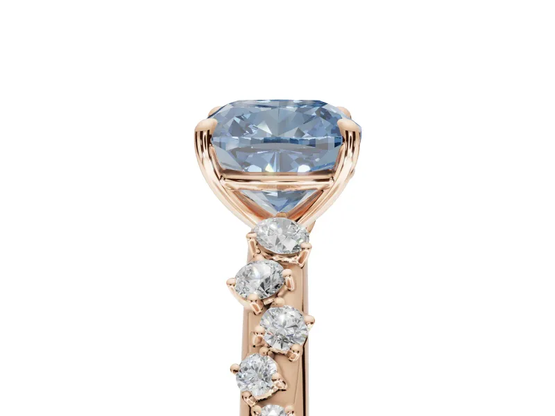 Cushion Cut Graduated Solitaire Engagement Ring Setting for a Fancy Blue Lab-Grown Diamond | Rose Gold