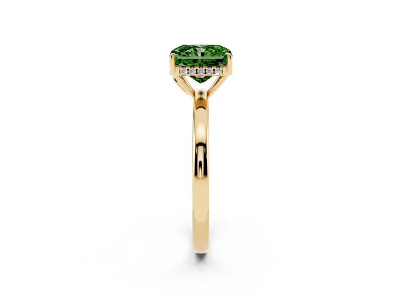 Radiant Cut Engagement Ring Setting for a Fancy Green Lab-Grown Diamond | Hidden Halo | Yellow Gold