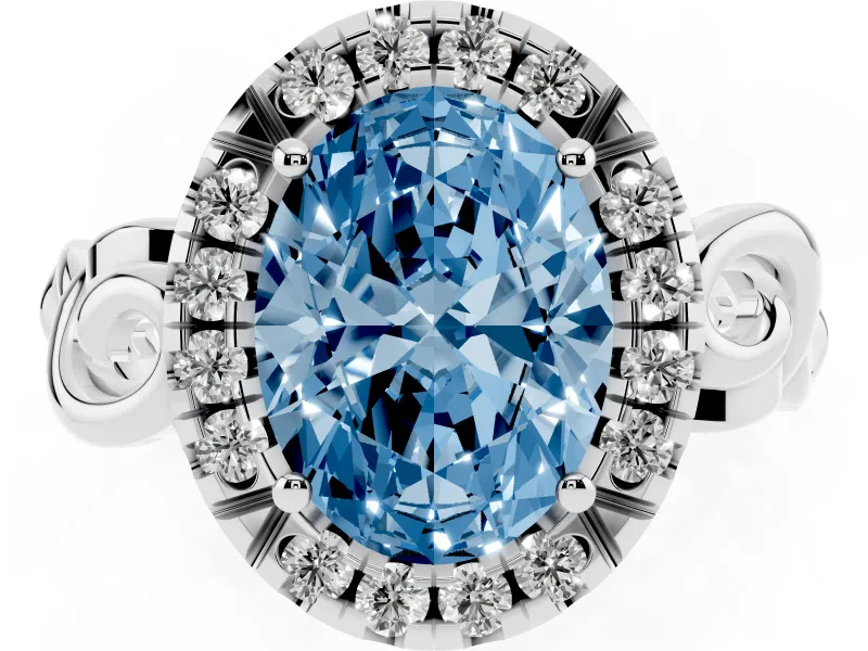 Oval Filigree Halo Engagement Ring Setting for a Fancy Blue Lab-Grown Diamond | Sterling Silver