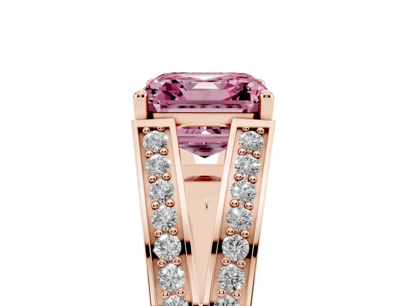 Asscher Cut Split Shank Pavé Engagement Ring Setting for a Fancy Pink Lab-Grown Diamond | Rose Gold