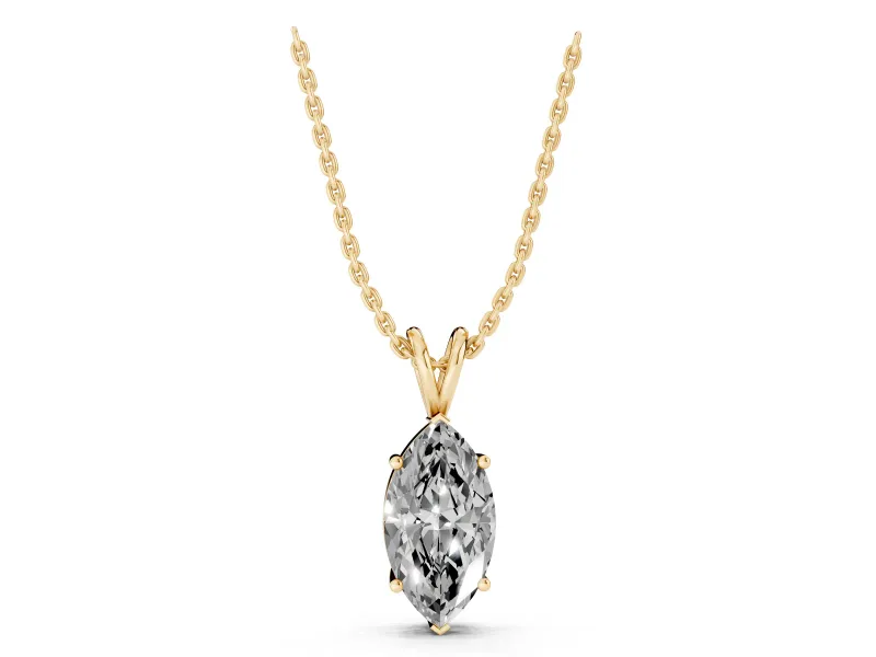 Marquise Lab-Grown Diamond Solitaire Pendant Necklace | V Split Bail | Yellow Gold