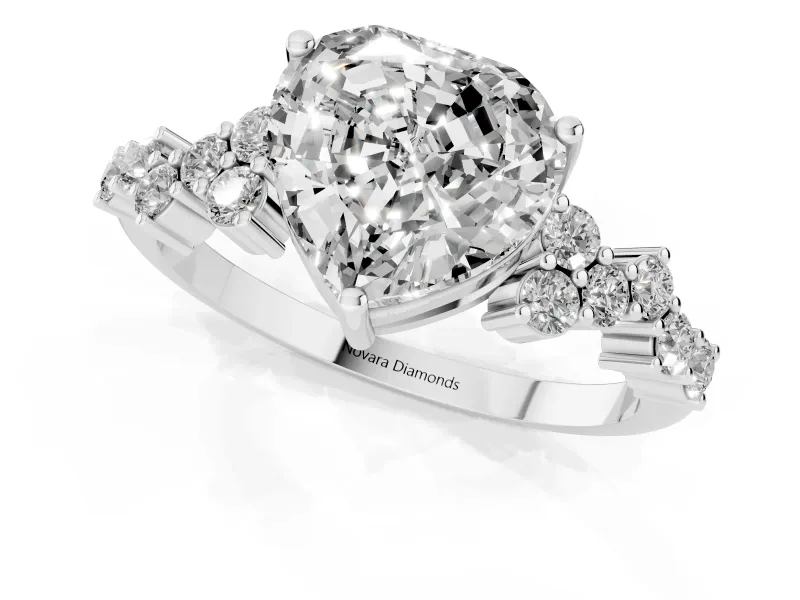 Heart-Shaped Scattered Accent Engagement Ring Setting | Slim Band | White Gold