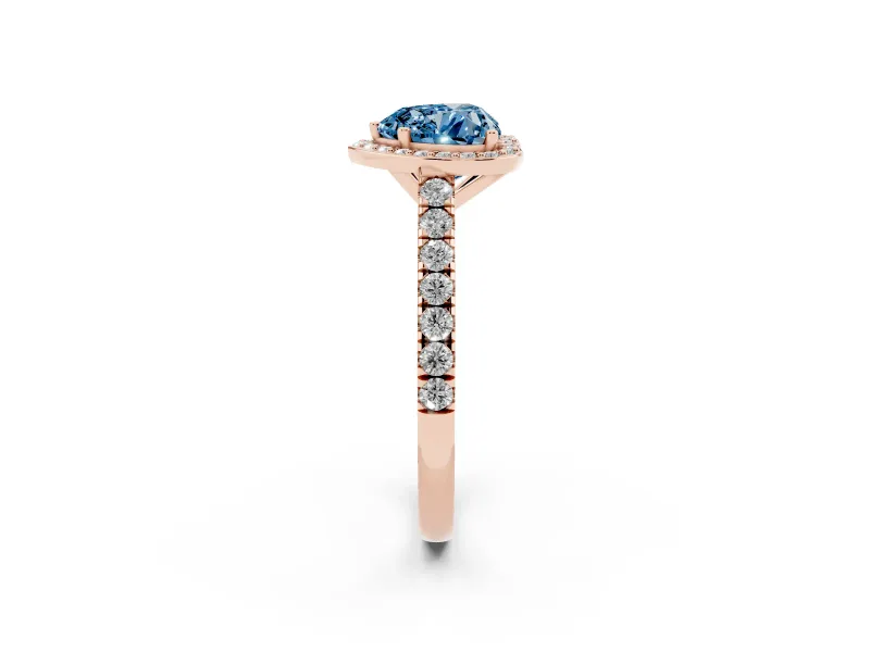 Heart-Shaped Halo Pavé Engagement Ring Setting for a Fancy Blue Lab-Grown Diamond | Rose Gold