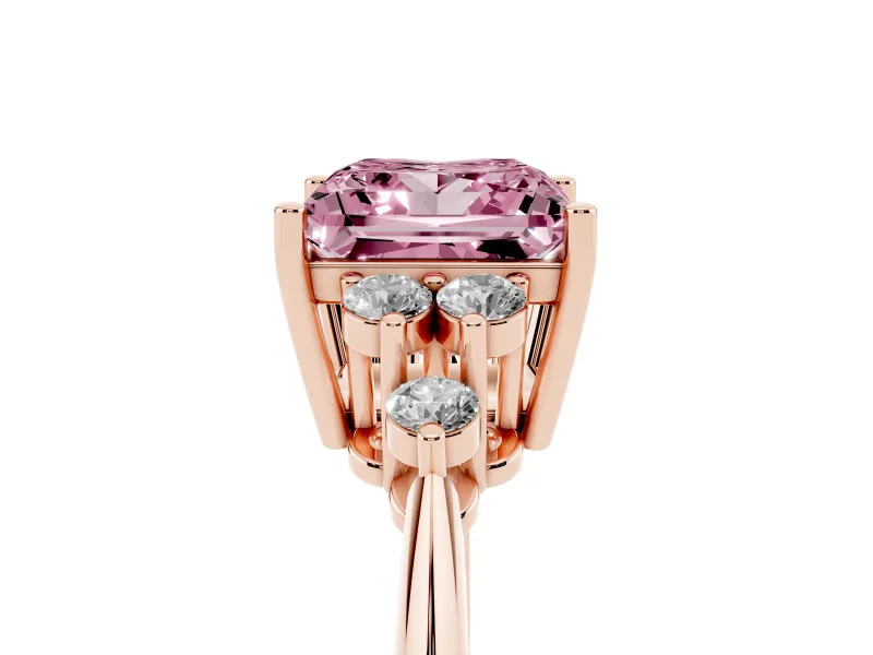 Princess Cut Cluster Accent Engagement Ring Setting for a Fancy Pink Lab-Grown Diamond | Rose Gold