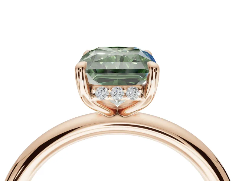 Radiant Cut Hidden Halo Ring Setting for a Fancy Green Lab-Grown Diamond | Rose Gold