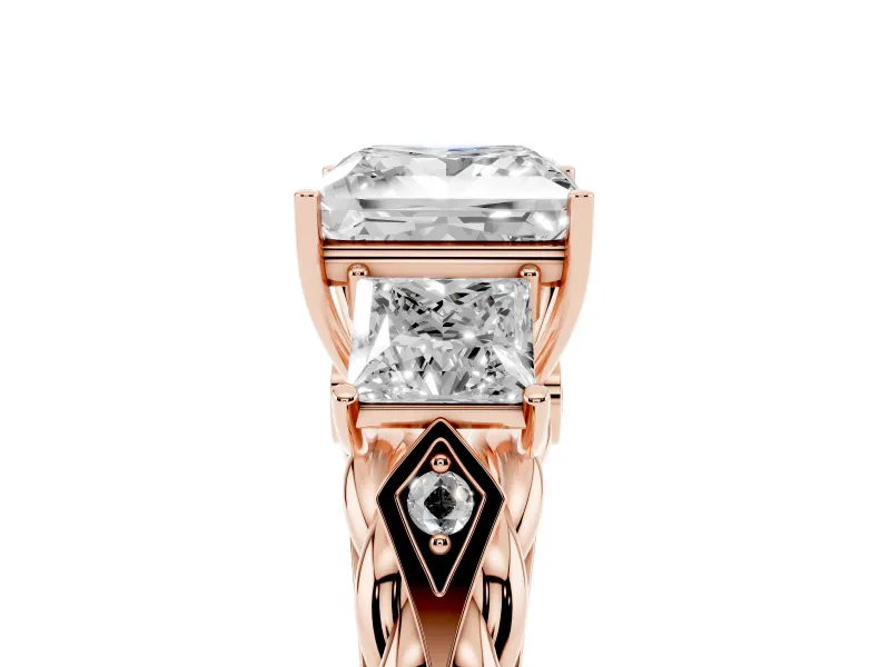 Princess Cut Diamond Three-Stone Ring Set in Rose gold with Braided Band