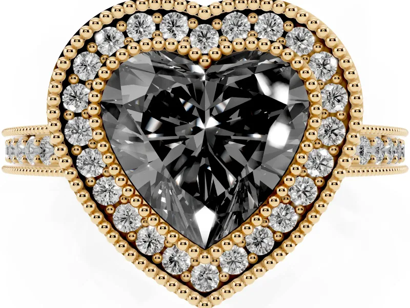 Heart-Shaped Halo Engagement Ring Setting for a Black Center | Yellow Gold