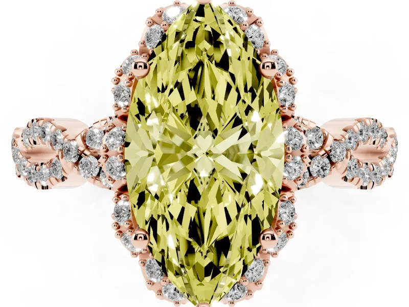 Marquise Milgrain Halo Engagement Ring Setting for a Fancy Yellow Lab-Grown Diamond | Graduated Shoulders | Rose Gold