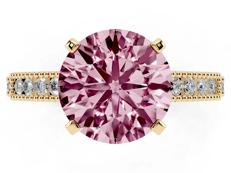 Round Vintage Pavé Engagement Ring Setting for a Fancy Pink Lab-Grown Diamond | Yellow Gold