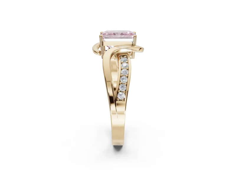 Radiant Cut Bypass Solitaire Engagement Ring Setting for a Fancy Pink Lab-Grown Diamond | Pavé Strands | Yellow Gold