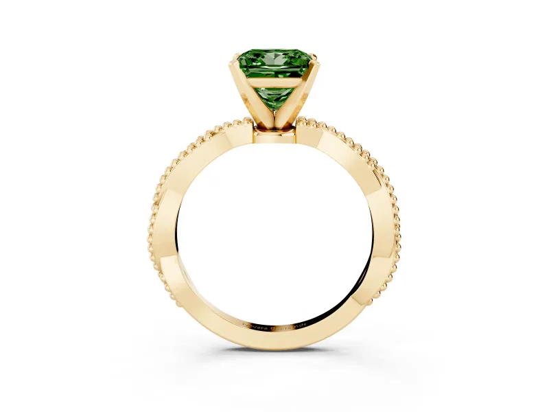 Princess Cut Twisted Engagement Ring Setting for a Fancy Green Lab-Grown Diamond | Beaded Twist | Yellow Gold