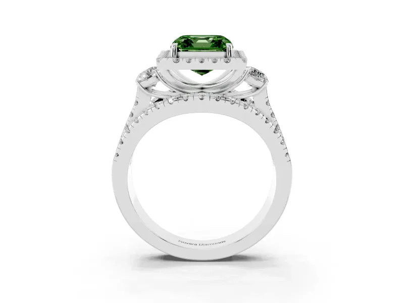 Asscher Cut Halo Split Shank Engagement Ring Setting for a Fancy Green Lab-Grown Diamond | White Gold