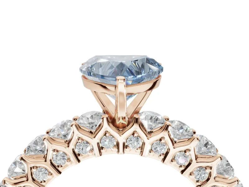 Heart-Shaped Shared Prong Engagement Ring Setting for a Fancy Blue Lab-Grown Diamond | Rose Gold
