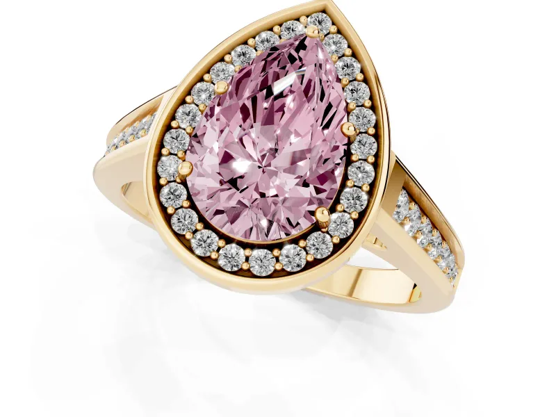 Pear-Shaped Rimmed Halo Engagement Ring Setting for a Fancy Pink Lab-Grown Diamond | Yellow Gold