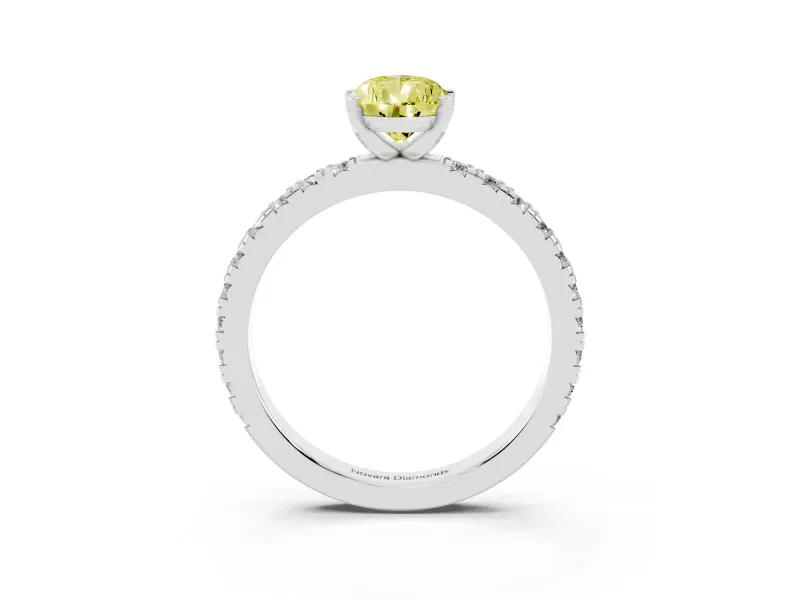 Fancy Yellow Pear Cut Diamond Pavé Band Solitaire Set in Platinum with Prong Setting