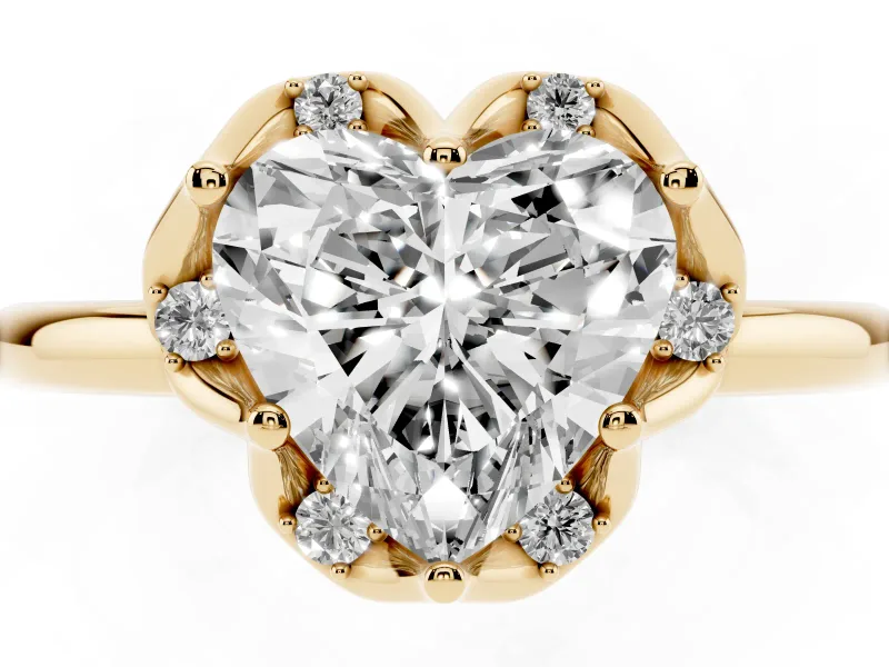 Heart-Shaped Scalloped Petal Halo Engagement Ring Setting | Plain Band | Yellow Gold