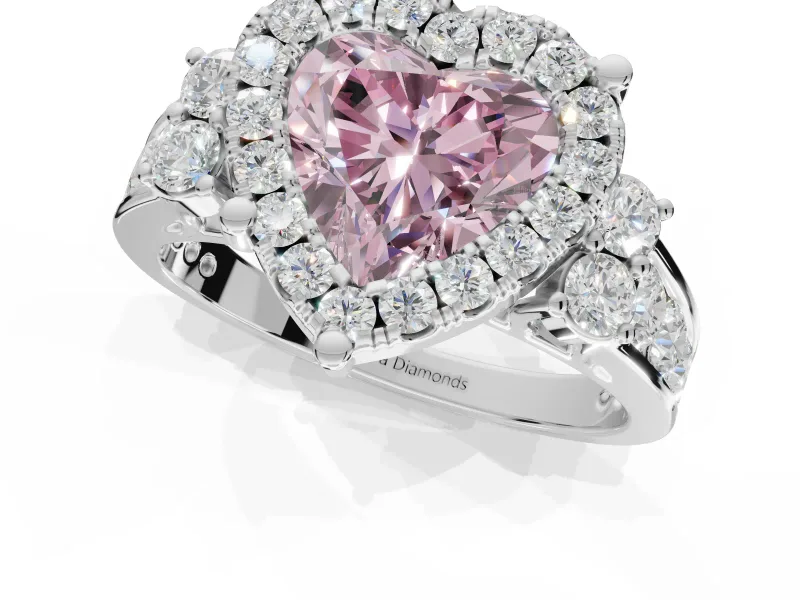 Heart-Shaped Halo Engagement Ring Setting for a Fancy Pink Lab-Grown Diamond | Graduated Channel Band | Sterling Silver