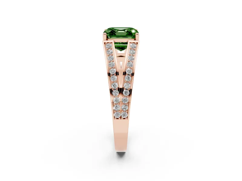 Asscher Cut Split Shank Pavé Engagement Ring Setting for a Fancy Green Lab-Grown Diamond | Rose Gold