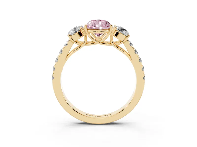 Pear-Shaped Engagement Ring Setting for a Fancy Pink Lab-Grown Diamond | Three Stone | Yellow Gold
