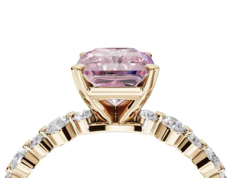 Radiant Cut Pavé Engagement Ring Setting for a Fancy Pink Lab-Grown Diamond | Alternating Accents | Yellow Gold