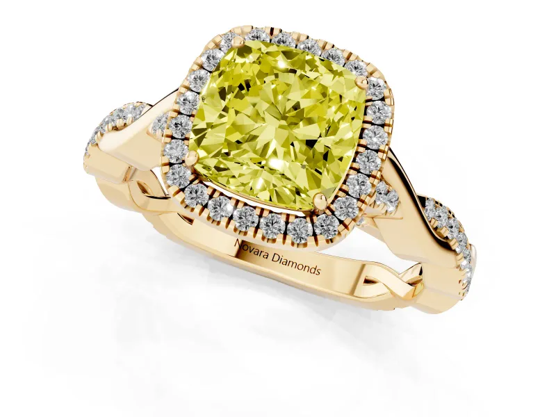 Cushion Cut Twist Halo Engagement Ring Setting for a Fancy Yellow Lab-Grown Diamond | Yellow Gold