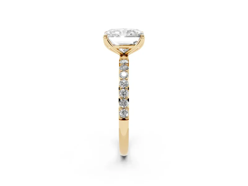 Radiant Cut Pave Solitaire Engagement Ring Setting | Fine Line Pave Band | Yellow Gold