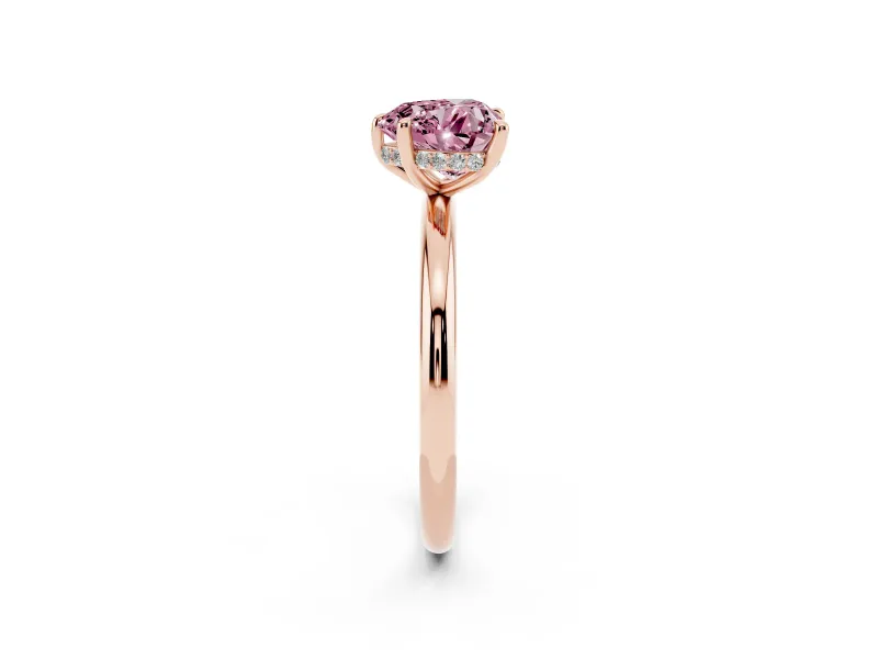 Fancy Pink Heart Cut Diamond Solitaire Ring Set in Rose gold with Thin Band and Prong Setting