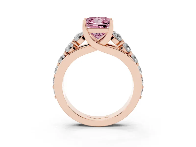 Princess Cut Graduated Engagement Ring Setting for a Fancy Pink Lab-Grown Diamond | Rose Gold