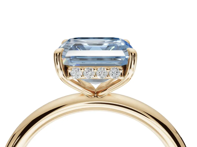 Asscher Cut Hidden Halo Ring Setting for a Fancy Blue Lab-Grown Diamond | Yellow Gold