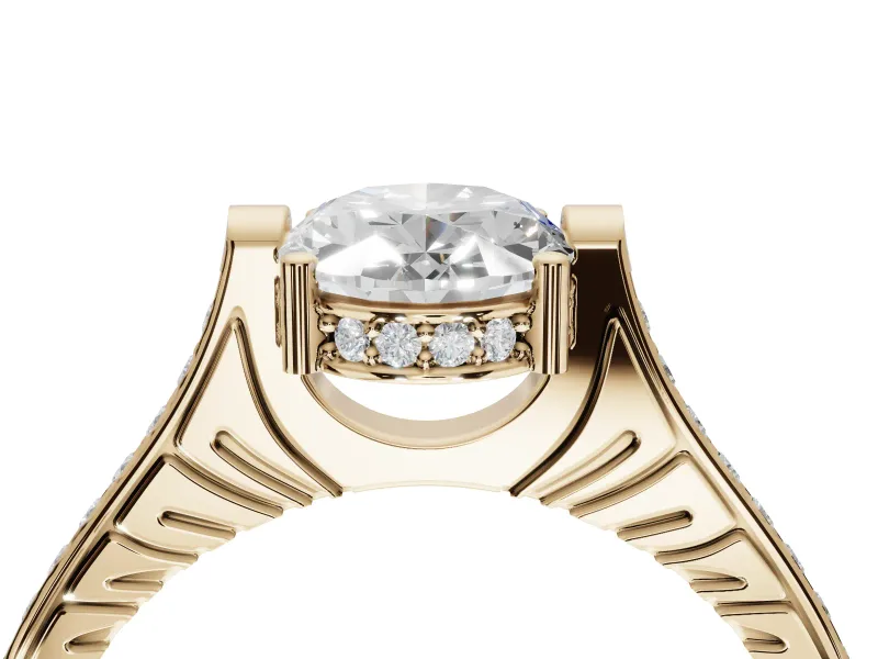 Oval Vintage Cathedral Engagement Ring Setting | Carved Band | Yellow Gold