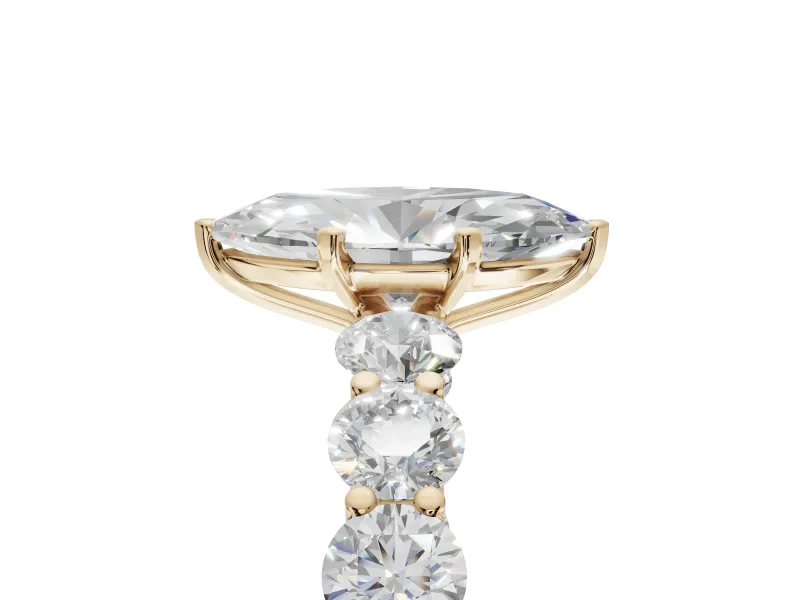 Marquise Side Stone Engagement Ring Setting | Scalloped Prong Accents | Yellow Gold