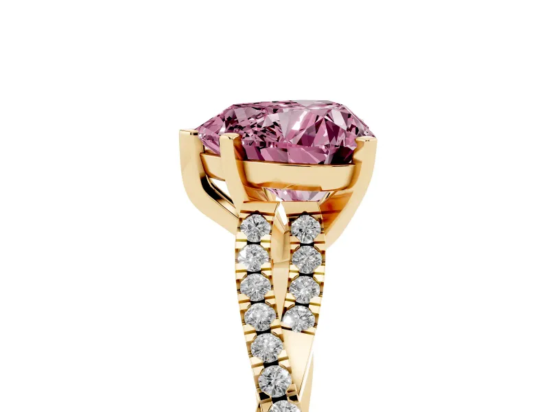Heart-Shaped Twisted Engagement Ring Setting for a Fancy Pink Lab-Grown Diamond | Yellow Gold