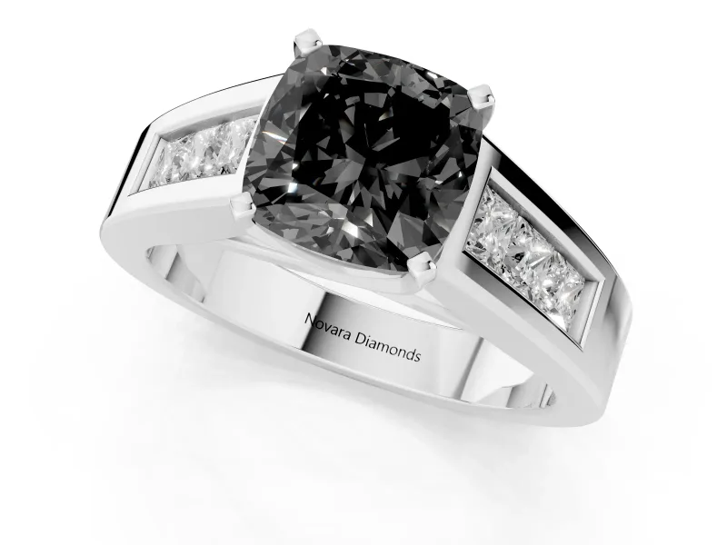Cushion Cut Channel-Set Engagement Ring Setting for a Black Center | Wide Band | Sterling Silver