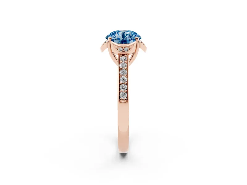 Round Floral Pavé Engagement Ring Setting for a Fancy Blue Lab-Grown Diamond | Rose Gold